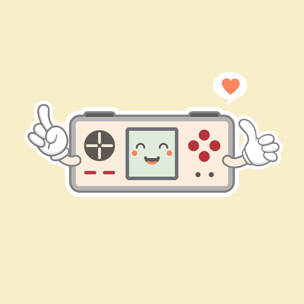 Cute Kawaii Portable Game Console Vector Illustration. Gaming Mascot Logo. Character. Old Game Retro. Flat Cartoon Style Suitable for Web Landing Page, Banner, Flyer, Sticker, Card, Background