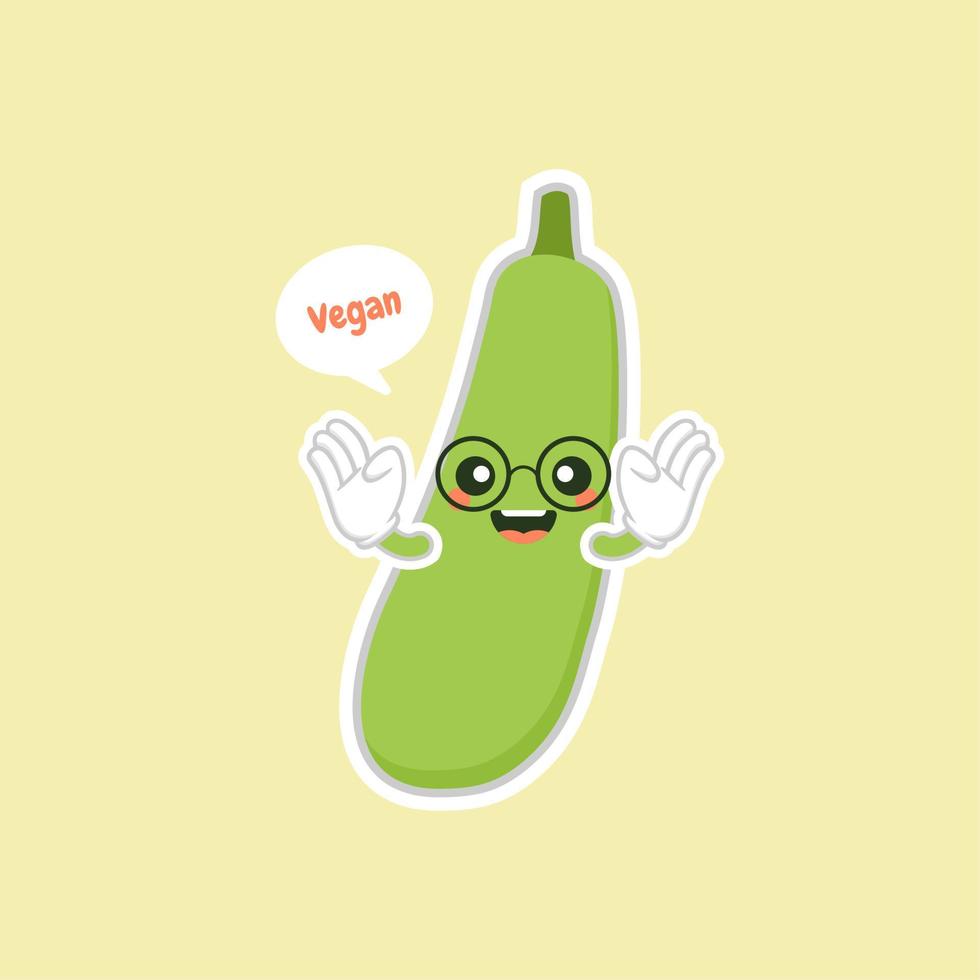 Cute and Kawaii Green Eggplant Cartoon Character icon on color background vector