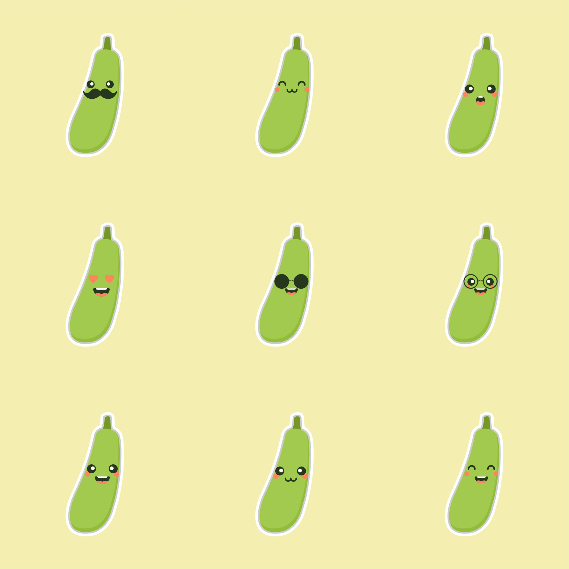 Cute and Kawaii Green Eggplant Cartoon Character icon on color background  7060557 Vector Art at Vecteezy