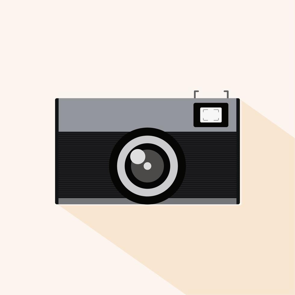 Ilustración de vector de diseño plano de cámara analógica. cámara de fotos de película antigua. imagen en tonos de estilo retro. concepto minimalista