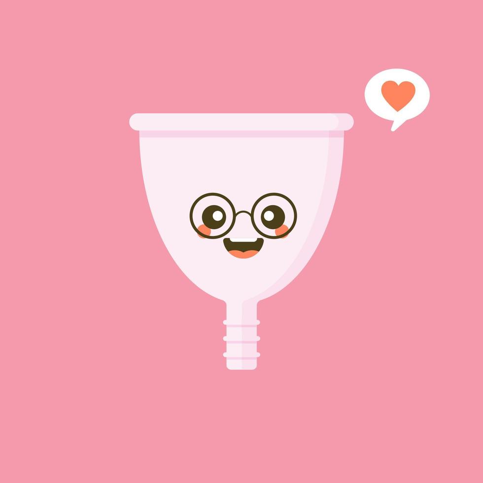 linda copa menstrual feliz y sonriente. aislado sobre fondo rosa. diseño de ilustración de personajes de dibujos animados vectoriales, estilo plano simple. período de desperdicio cero, concepto de copa menstrual vector