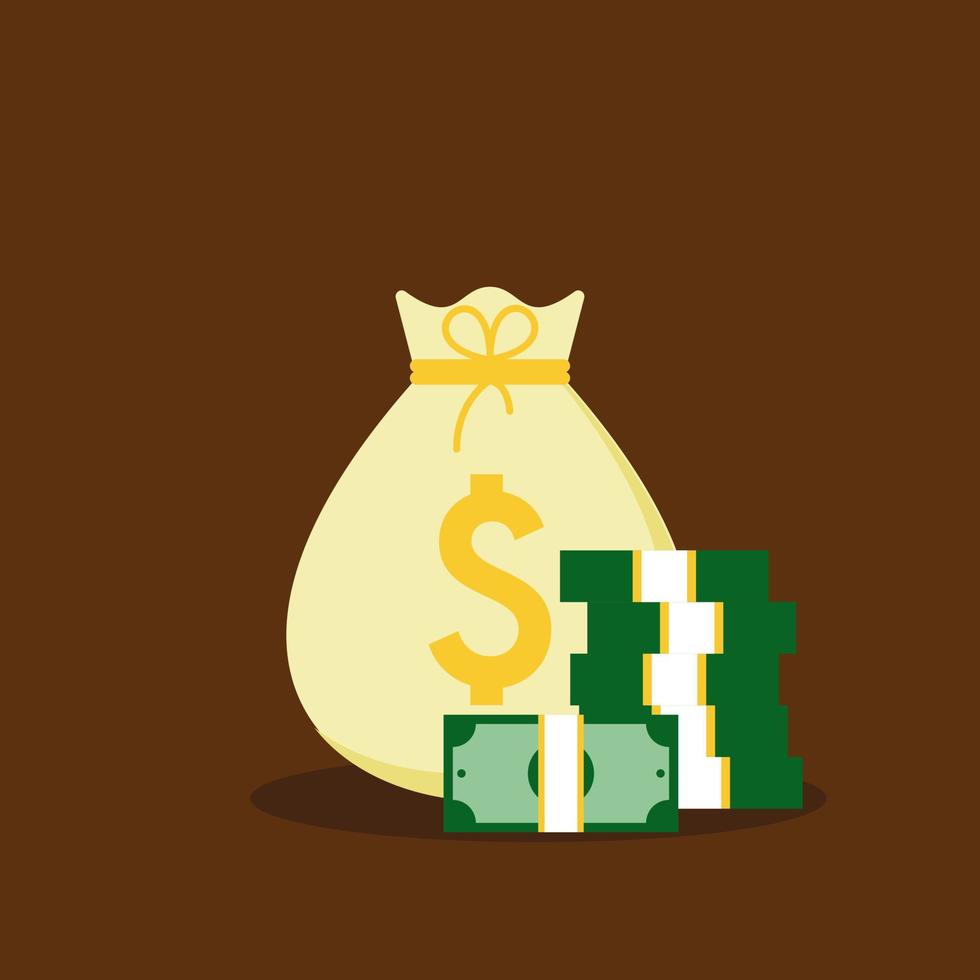 Money. Dollars banknotes. Cash money. Flat style Vector illustration. Money saving and money bag cartoon icon design