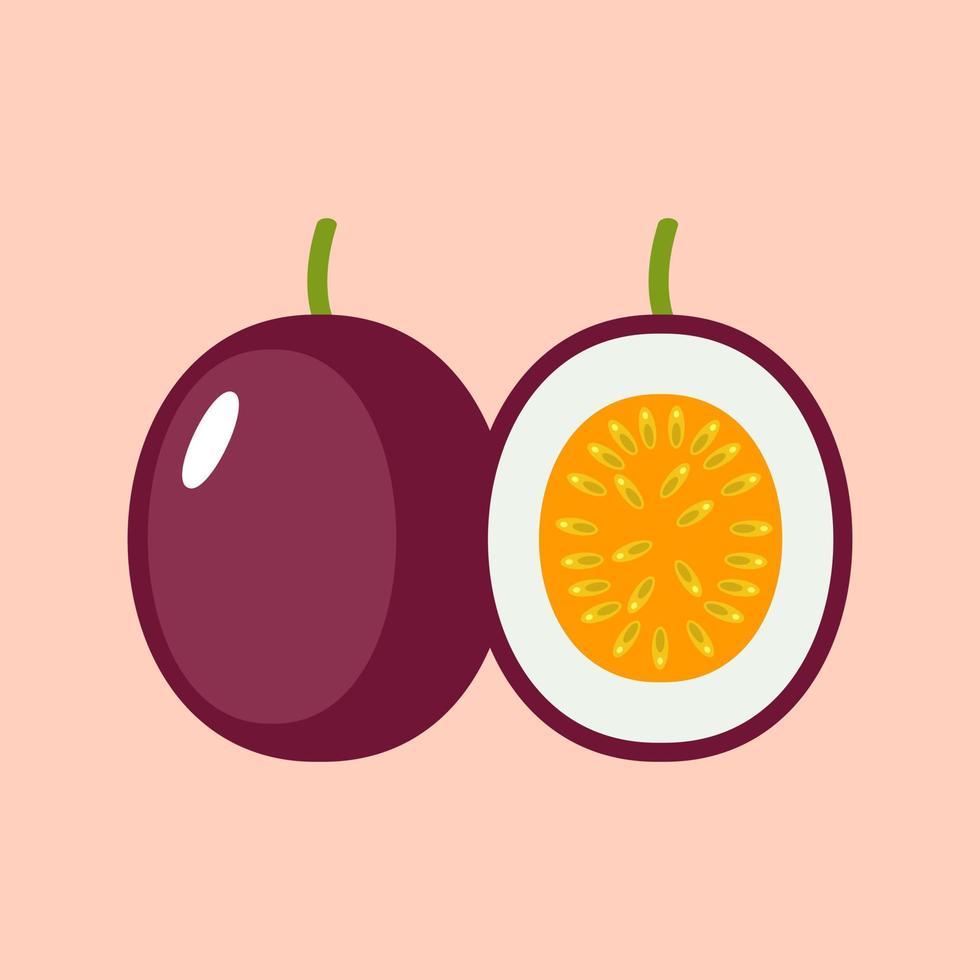 Passionfruit flat icon. Tropical fruit. Maracuja icons set. Flat set of maracuja vector icons for web design