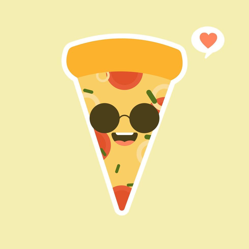 Funny Pizza slice. Cute pizza character set isolated on color background . Fast food characters. can use in the menu, in the shop, in the bar, the card or stickers. Easy to edit. vector