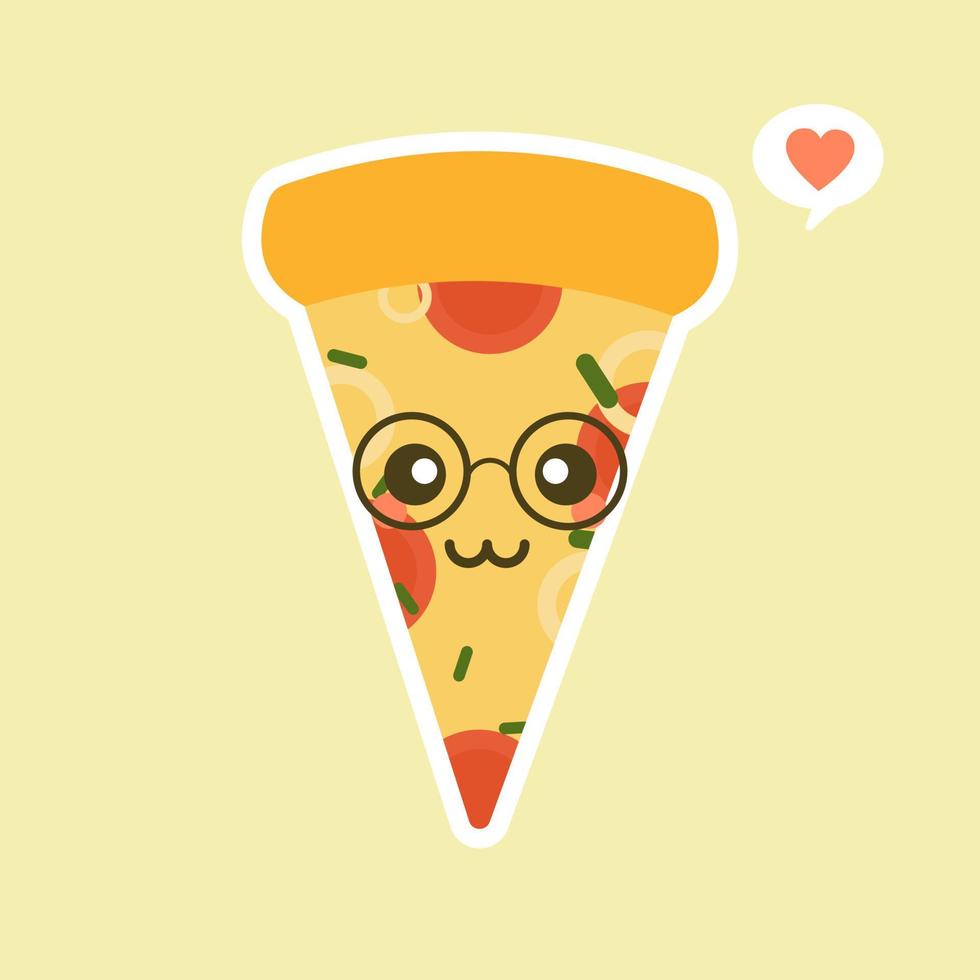 Funny Pizza slice. Cute pizza character set isolated on color background . Fast food characters. can use in the menu, in the shop, in the bar, the card or stickers. Easy to edit. vector