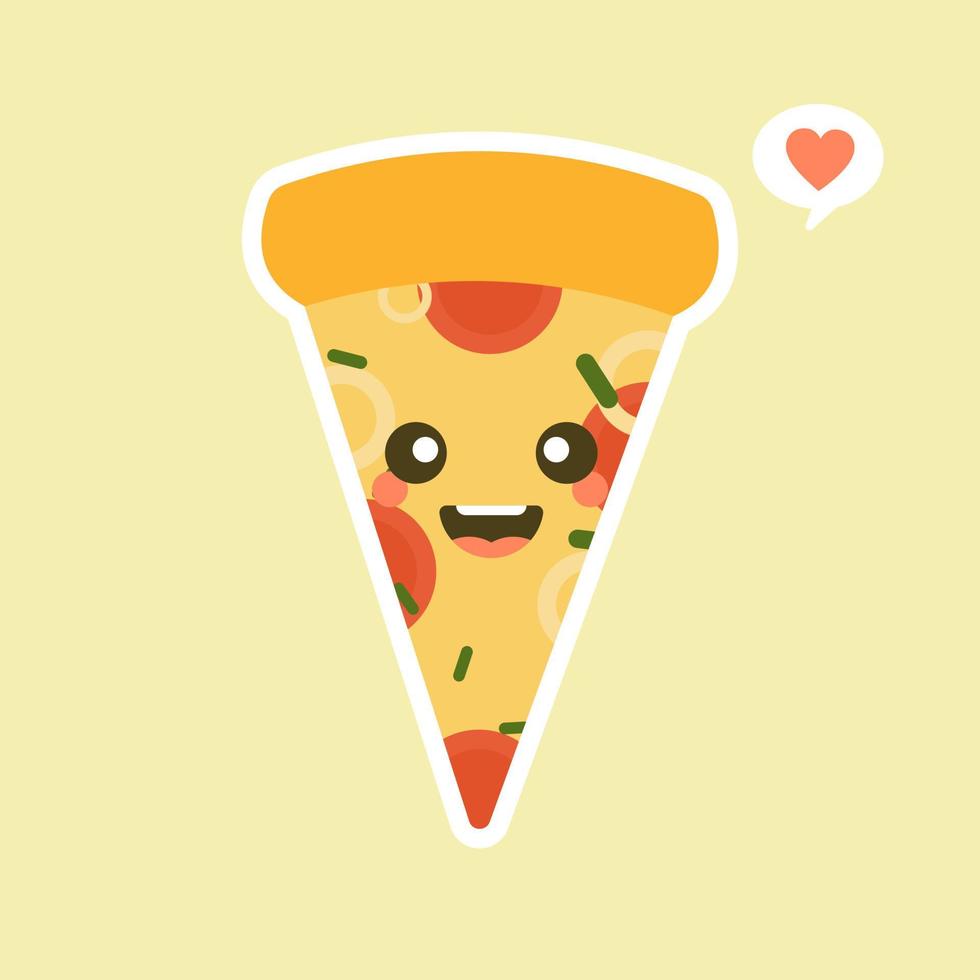 Funny Pizza slice. Cute pizza character set isolated on color background . Fast food characters. can use in the menu, in the shop, in the bar, the card or stickers. Easy to edit. vector