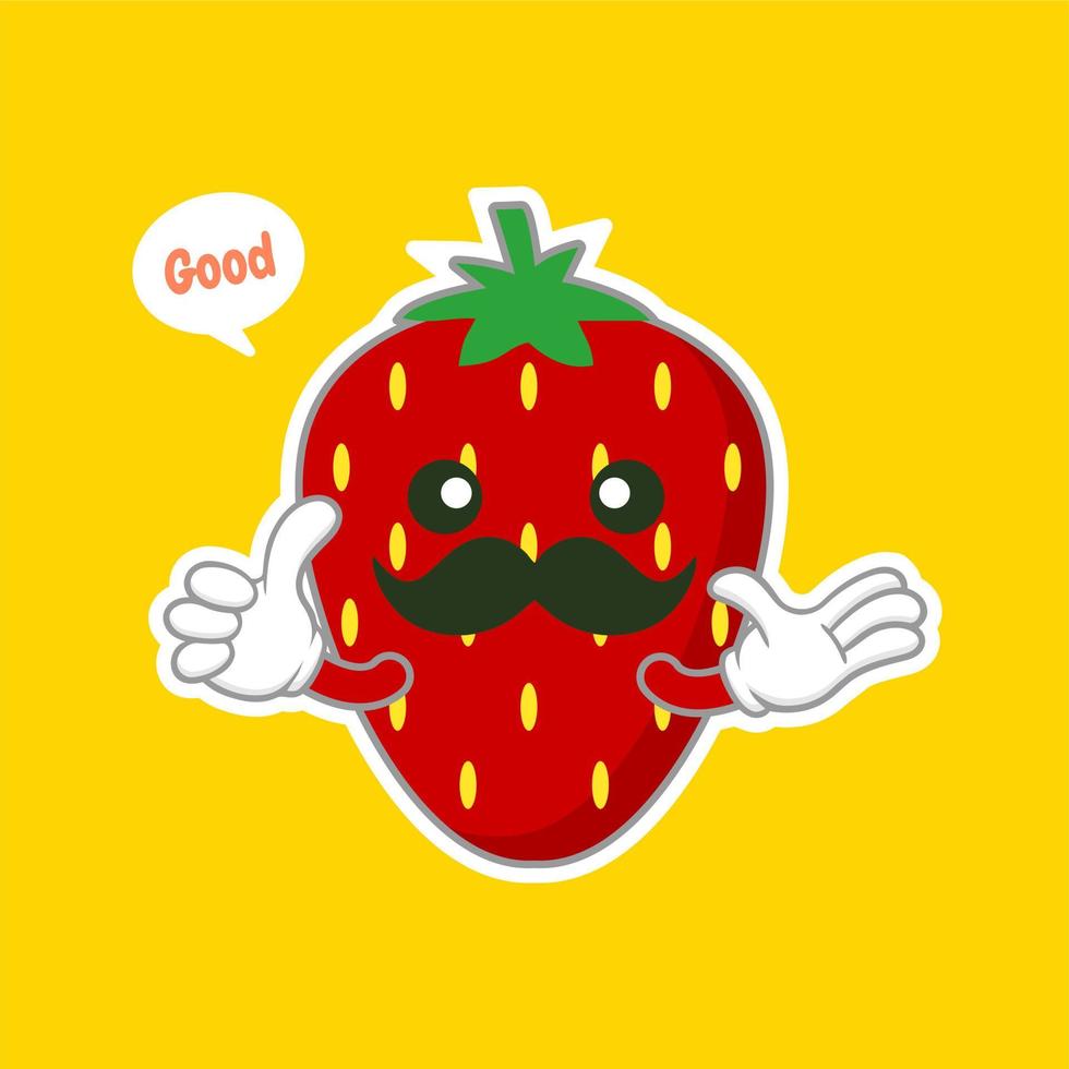 cute and kawaii strawberry fruit character. can be used in restaurant menu, cooking books and organic farm label. Healthy food. Tasty vegan . Organic product. Culinary ingredient. vector