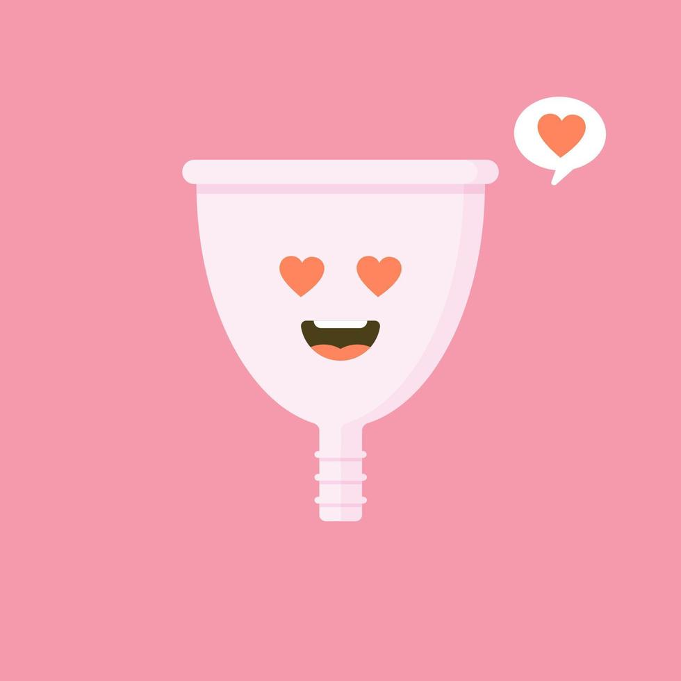 Cute happy smiling menstrual cup. Isolated on pink background. Vector cartoon character illustration design,simple flat style. Zero waste period, menstrual cup concept