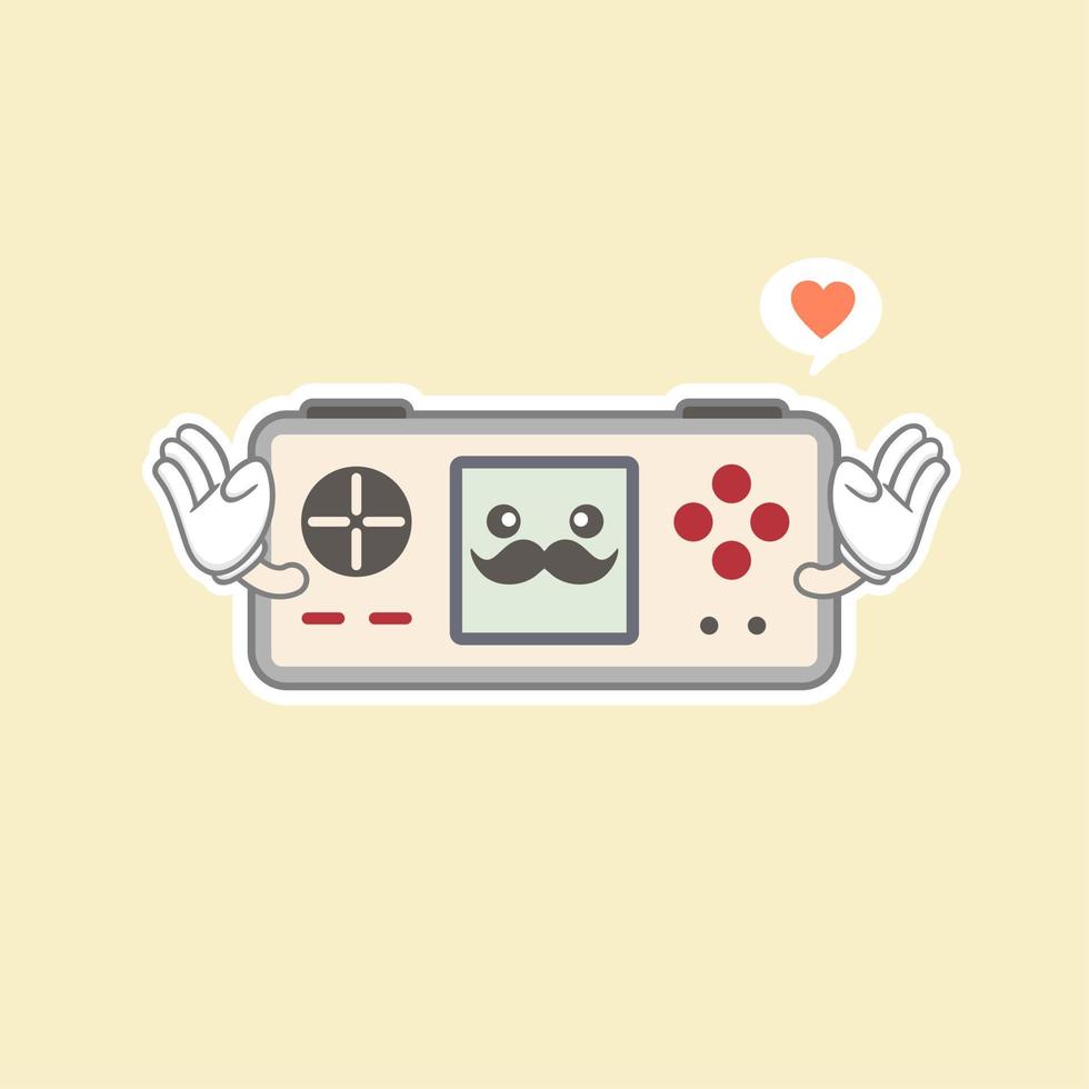 Cute Kawaii Portable Game Console Vector Illustration. Gaming Mascot Logo. Character. Old Game Retro. Flat Cartoon Style Suitable for Web Landing Page, Banner, Flyer, Sticker, Card, Background