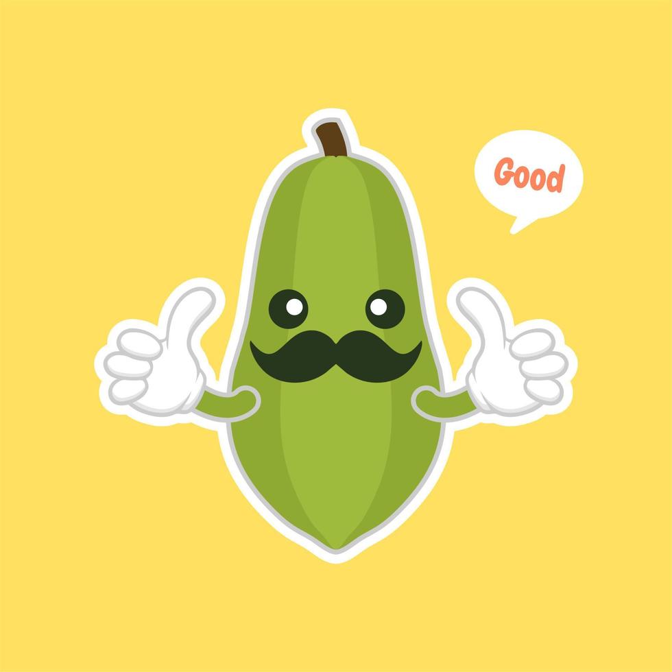 Cute and kawaii papaya character flat design vector illustration. tropical fruit vitamins and nutrition, healthy food and juice drink ingredient