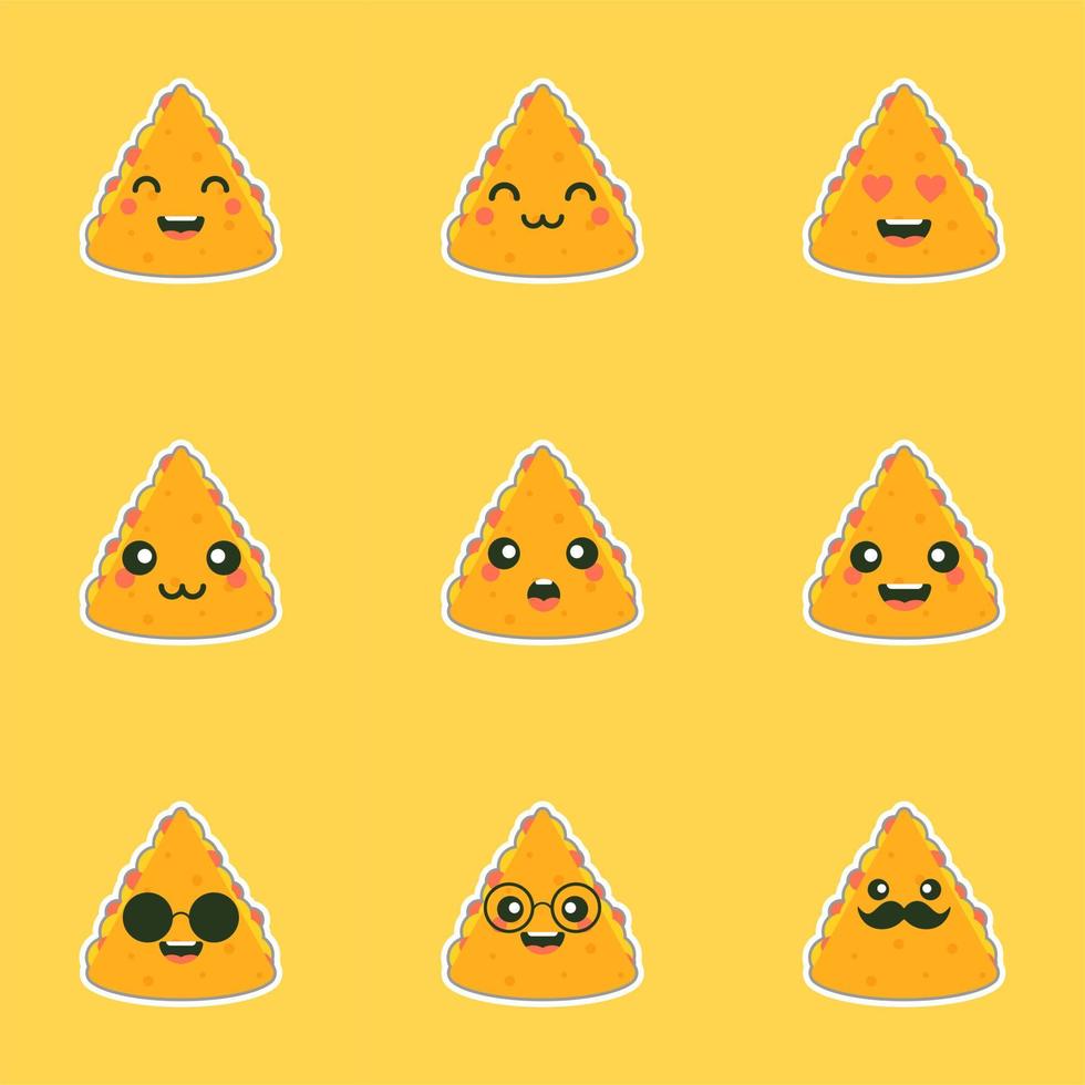 cute and kawaii quesadilla character. mexican food flat design illustration. Hand drawn cute emoji. Vector flat emoticon illustration of Mexican fast food. Spices traditional food