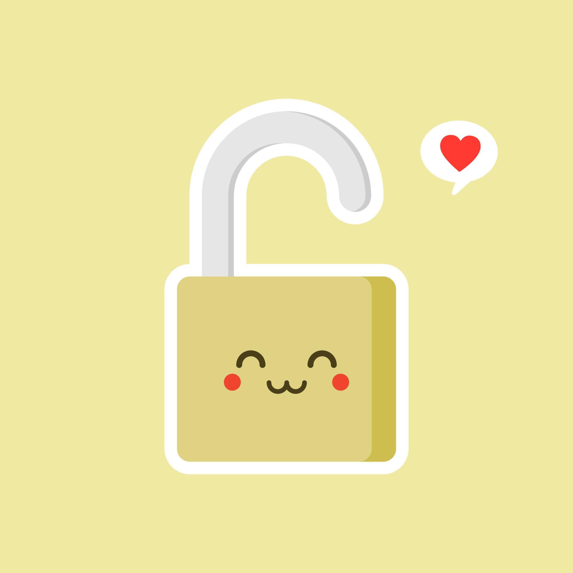open padlock icon. safe secure padlock kawaii character. Smiling