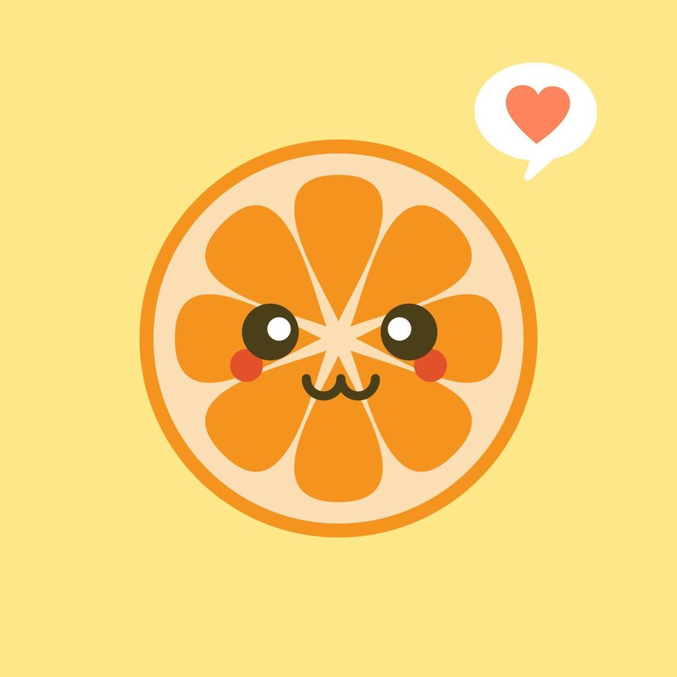 personaje de dibujos animados lindo y kawaii naranja. ilustración de personaje de fruta orgánica feliz saludable. frutas cítricas que son ricas en vitamina c. agrio, ayudando a sentirse fresco. vector