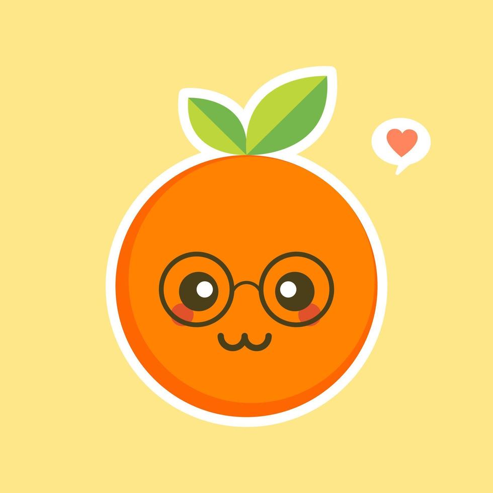 personaje de dibujos animados lindo y kawaii naranja. ilustración de personaje de fruta orgánica feliz saludable. frutas cítricas que son ricas en vitamina c. agrio, ayudando a sentirse fresco. vector