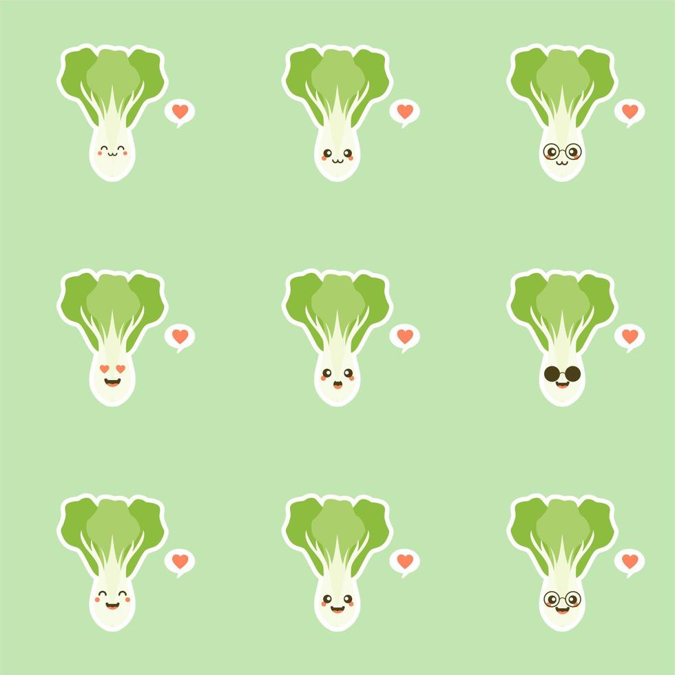 lindo pak choi personaje dibujos animados mascota vegetal comida saludable concepto aislado vector ilustración. personaje de bok choy