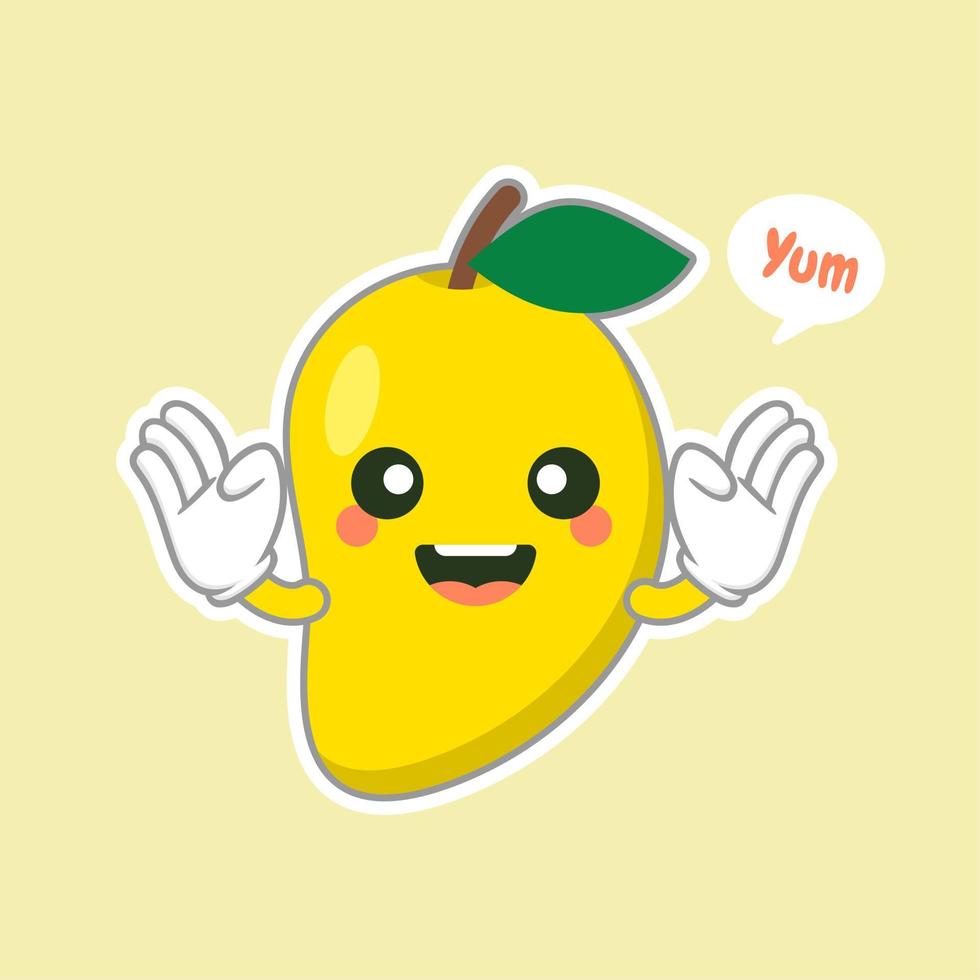 cute and kawaii mango fruit character. Vector concept illustration in a flat style for a healthy eating and lifestyle.