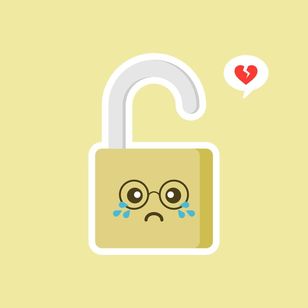 open padlock icon. safe secure padlock kawaii character. Smiling padlock color icon. Reliable password. Protection, security. Easy safety. Happy padlock. Emoji, emoticon. Isolated vector illustration