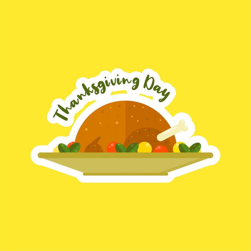 Turkey vector flat icon illustration thanksgiving day on dish isolated. Meal natural bird hat pilgrim fowl, brown, holiday symbol chicken. Dinner farm design color art silhouette food harvest cartoon