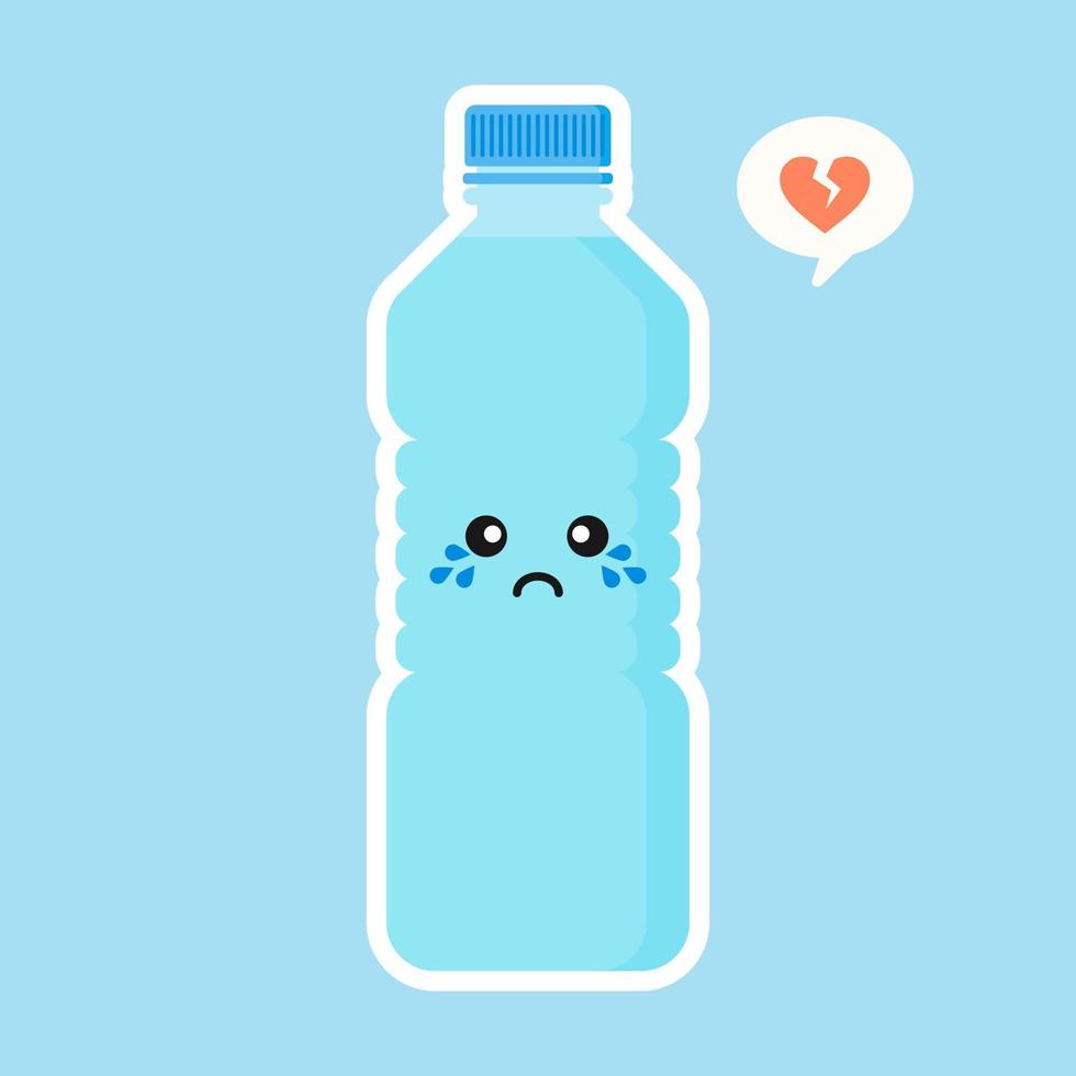 lindo y kawaii personaje de agua mineral de dibujos animados. botella de agua divertida. concepto de nutrición saludable y agua mineral potable. ilustración vectorial de diseño plano, emoji simple y diseño de emoticonos vector