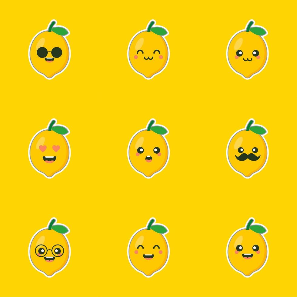 cute and kawaii lemon cartoon character in flat style. fresh lemon fruits on summer season. Funny lemon character logo. can be used in restaurant menu, cooking books and organic farm label vector