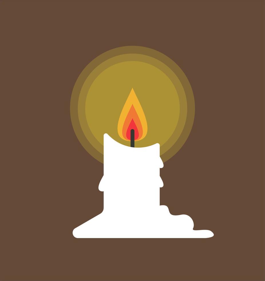 Burning melting wax candle isolated on a brown background. Vector illustration in cartoon simple flat style.