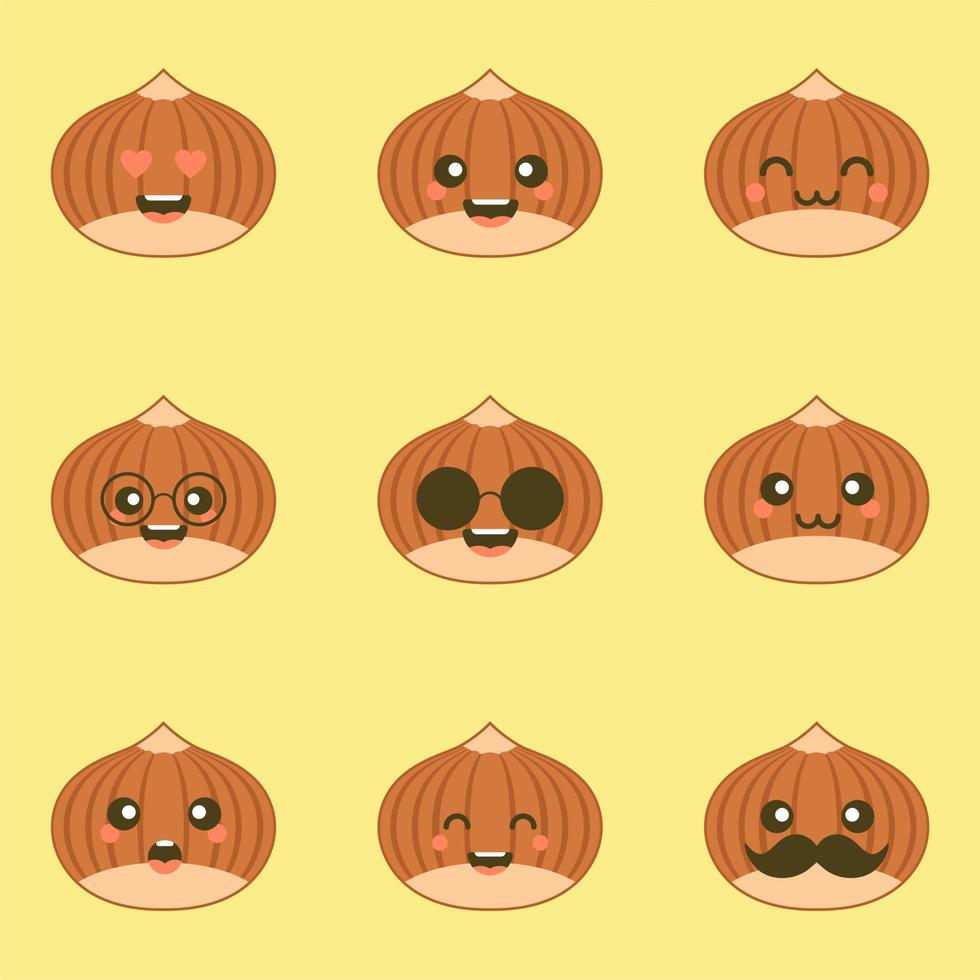 set with cute and kawaii hazelnut characters nuts isolated vector