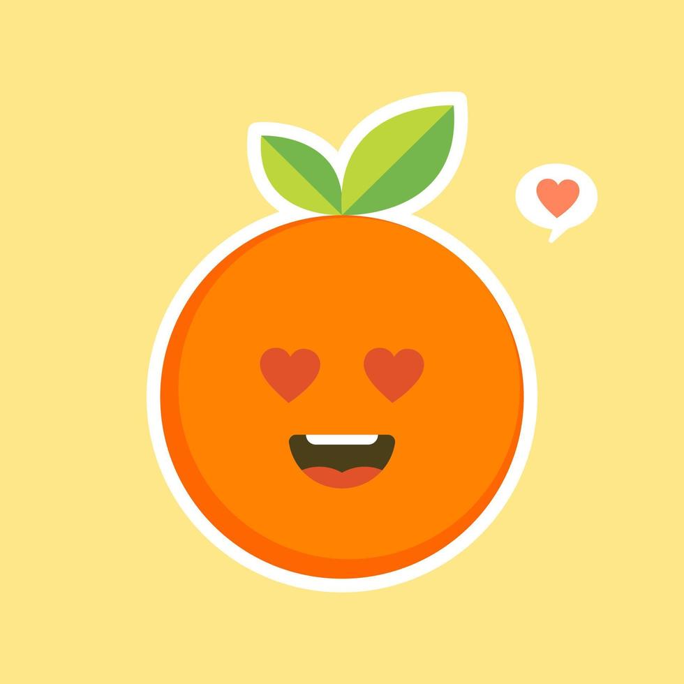 personaje de dibujos animados lindo y kawaii naranja. ilustración de personaje de fruta orgánica feliz saludable. frutas cítricas que son ricas en vitamina c. agrio, ayudando a sentirse fresco. vector