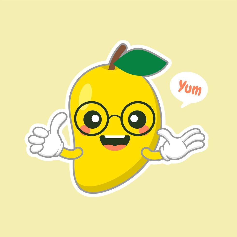 lindo y kawaii personaje de fruta de mango. ilustración de concepto vectorial en un estilo plano para una alimentación y un estilo de vida saludables. vector