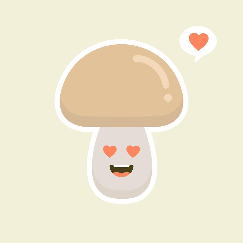 Funny happy cute happy smiling mushroom. Vector flat cartoon character illustration icon. Isolated on color background. Mushroom concept