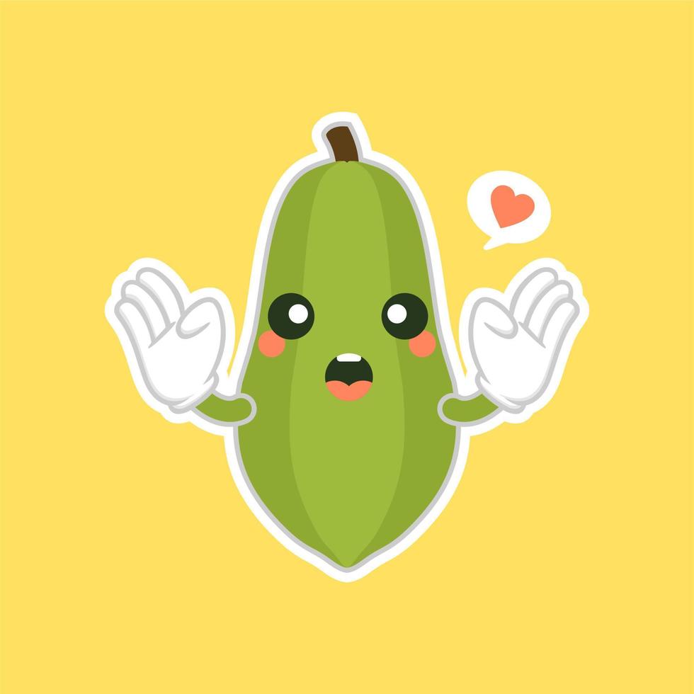 Cute and kawaii papaya character flat design vector illustration. tropical fruit vitamins and nutrition, healthy food and juice drink ingredient