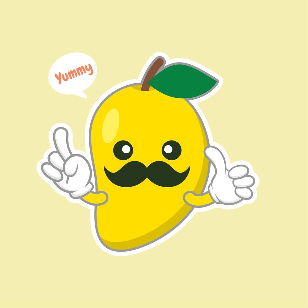 lindo y kawaii personaje de fruta de mango. ilustración de concepto vectorial en un estilo plano para una alimentación y un estilo de vida saludables. vector