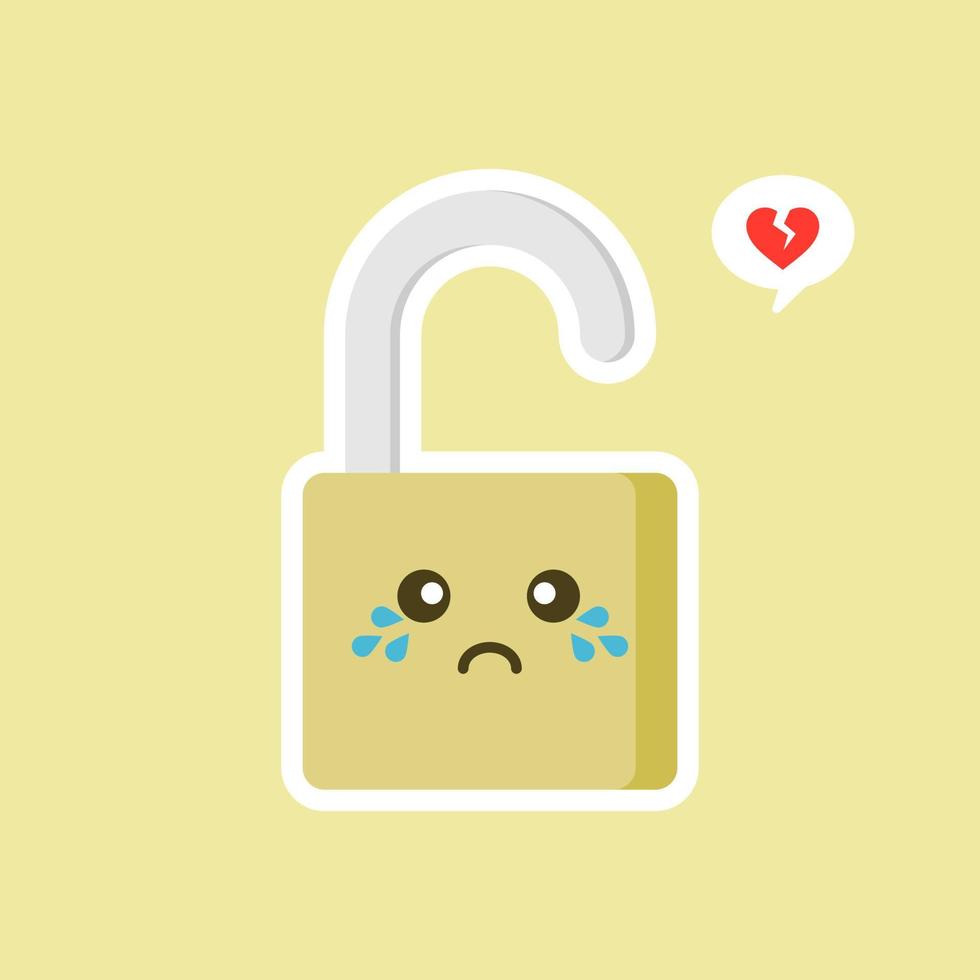 icono de candado abierto. seguro seguro candado kawaii personaje. icono de color de candado sonriente. contraseña confiable. protección, seguridad. fácil seguridad. candado feliz. emoji, emoticón. ilustración vectorial aislada vector