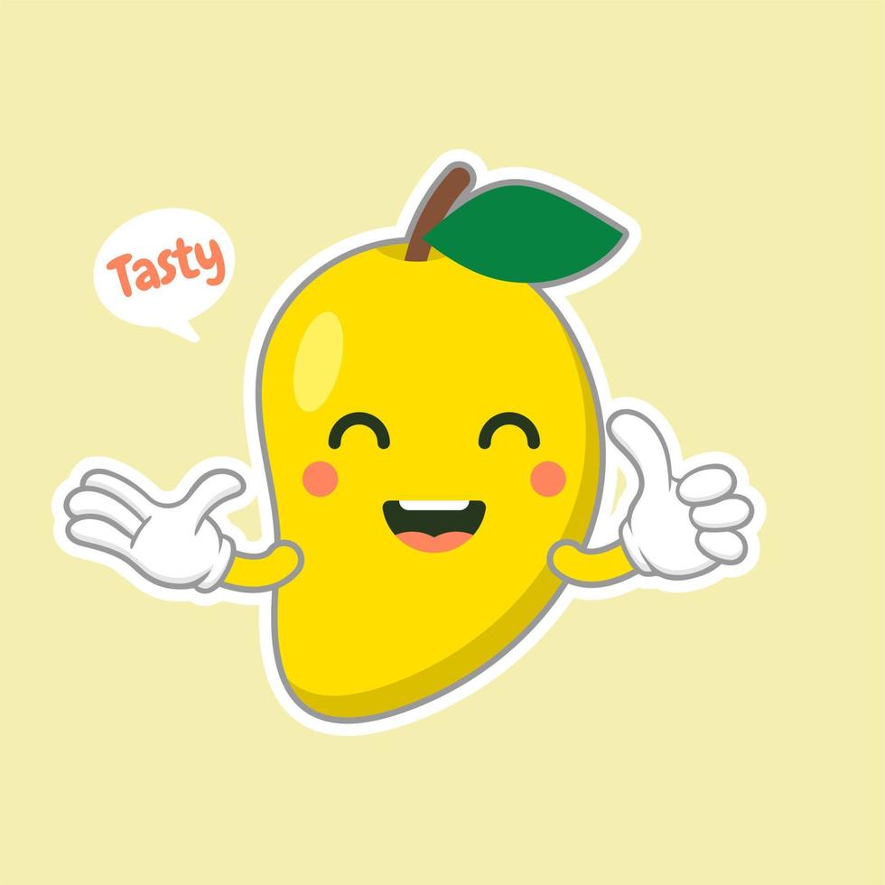 cute and kawaii mango fruit character. Vector concept illustration in a flat style for a healthy eating and lifestyle.