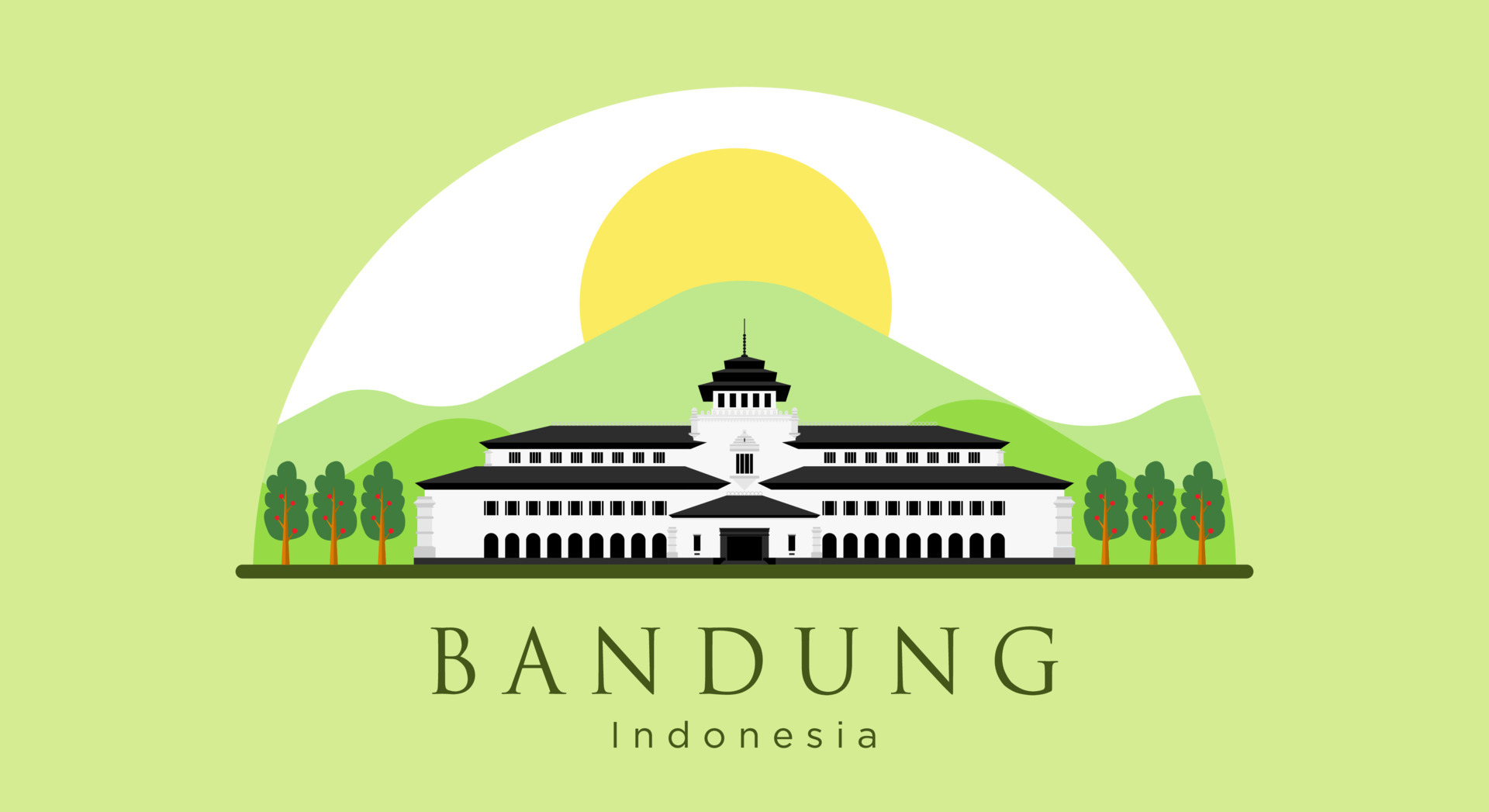 Gedung Sate Flat Style Vector Illustration The Icon of Bandung, West
