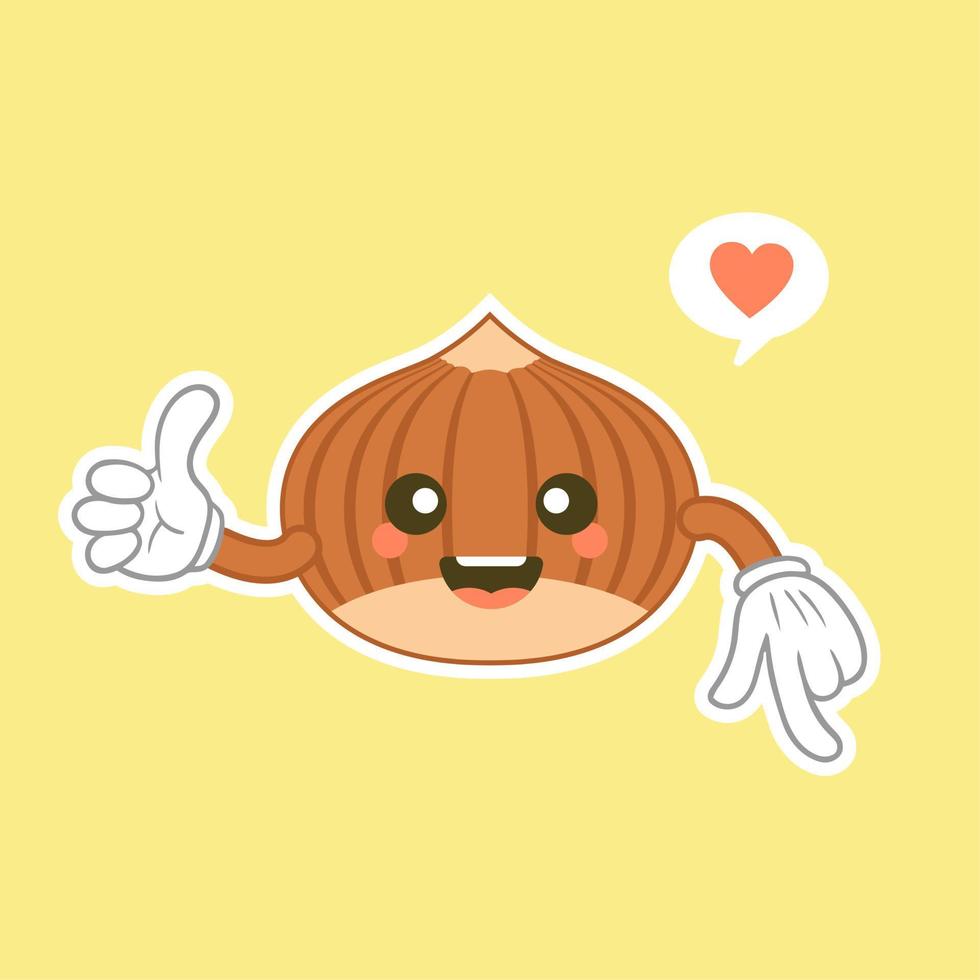 cute and kawaii cartoon hazelnut character vector illustration isolated on color background. Kawaii hazelnut