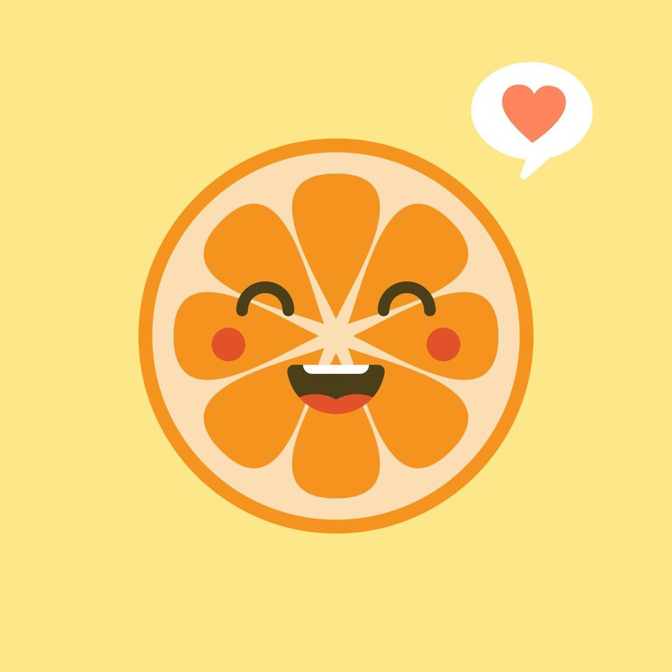 cute and kawaii Cartoon character orange. Healthy Happy Organic Fruit Character Illustration. Citrus fruits that are high in vitamin C. Sour, helping to feel fresh. vector