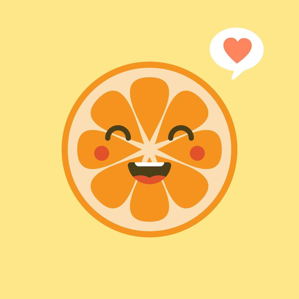 personaje de dibujos animados lindo y kawaii naranja. ilustración de personaje de fruta orgánica feliz saludable. frutas cítricas que son ricas en vitamina c. agrio, ayudando a sentirse fresco. vector