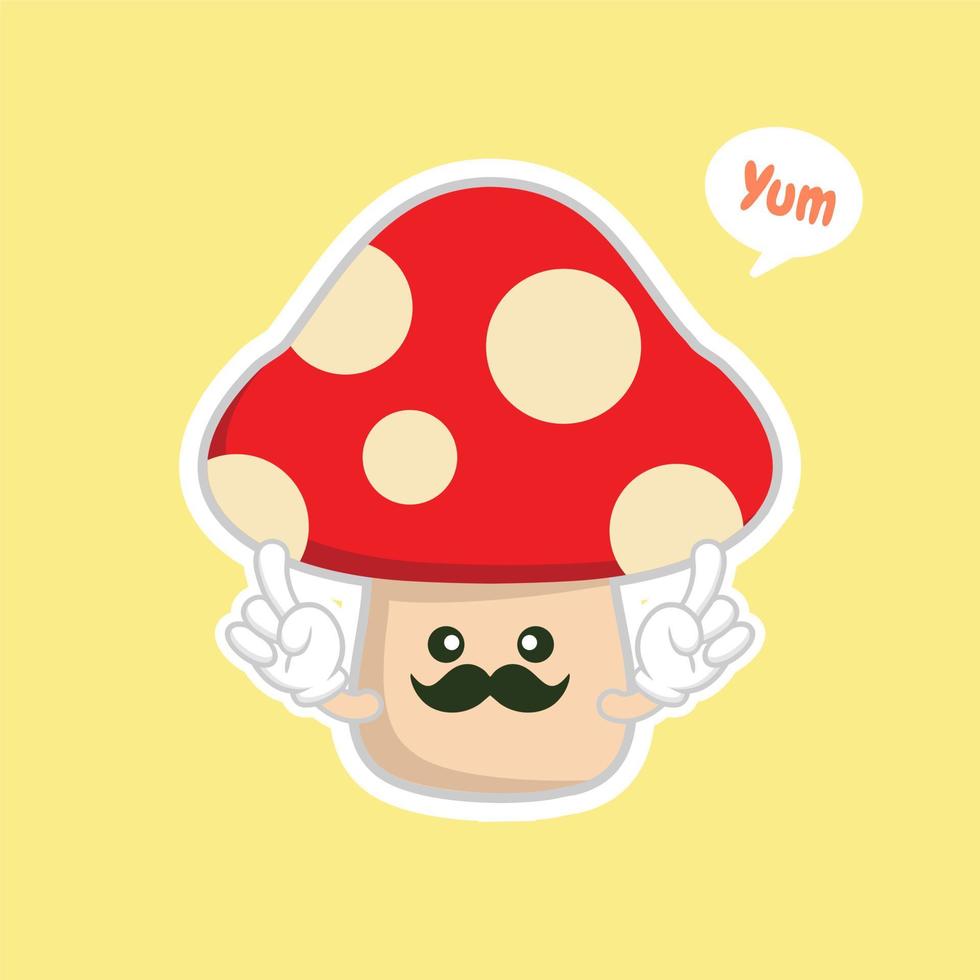 cute and kawaii mushroom character flat design vector illustration