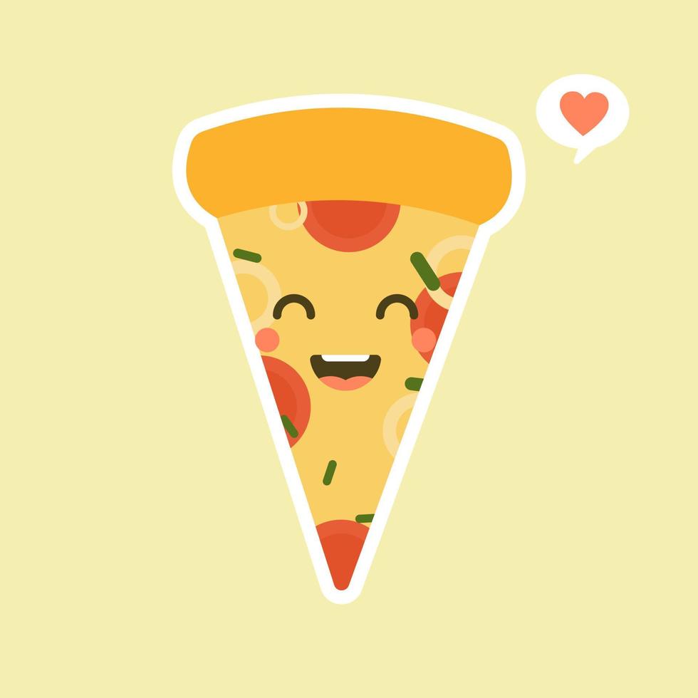 Funny Pizza slice. Cute pizza character set isolated on color background . Fast food characters. can use in the menu, in the shop, in the bar, the card or stickers. Easy to edit. vector