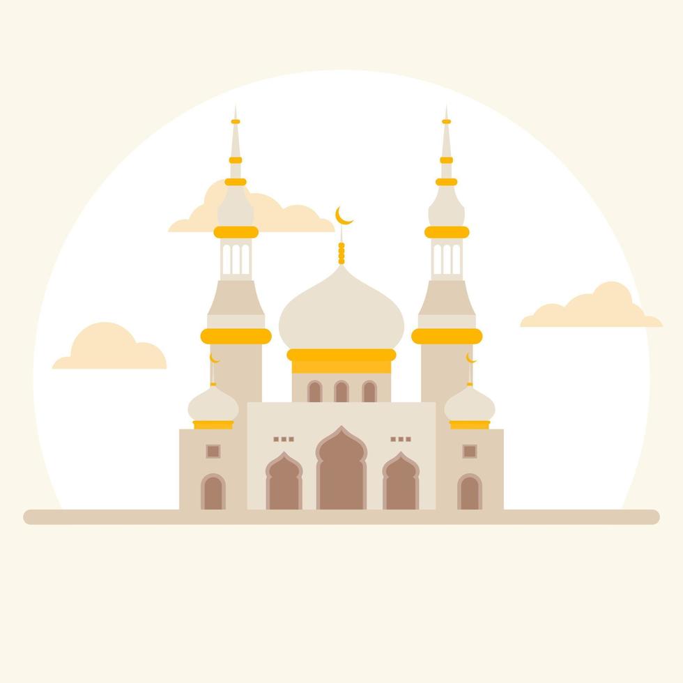 Ramadan Kareem. Mosque flat style on color background. Month of Ramadan. Eid mubarak islamic Vector illustration