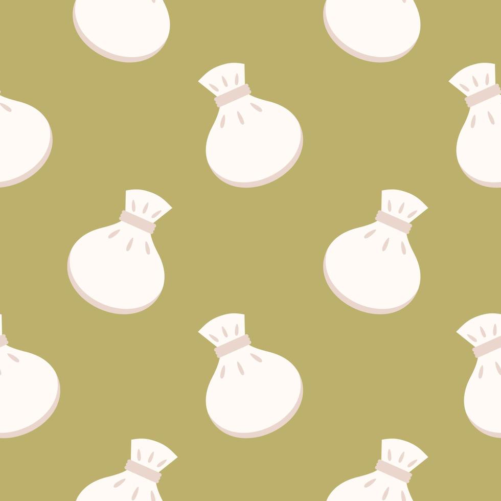 Dim Sum seamless pattern. Meat dumplings. Nikuman. Food. Khinkali, Manty, pelmeni, Gedza. National cuisine. Dishes of different nations. Seamless vector pattern. Isolated white bacground.