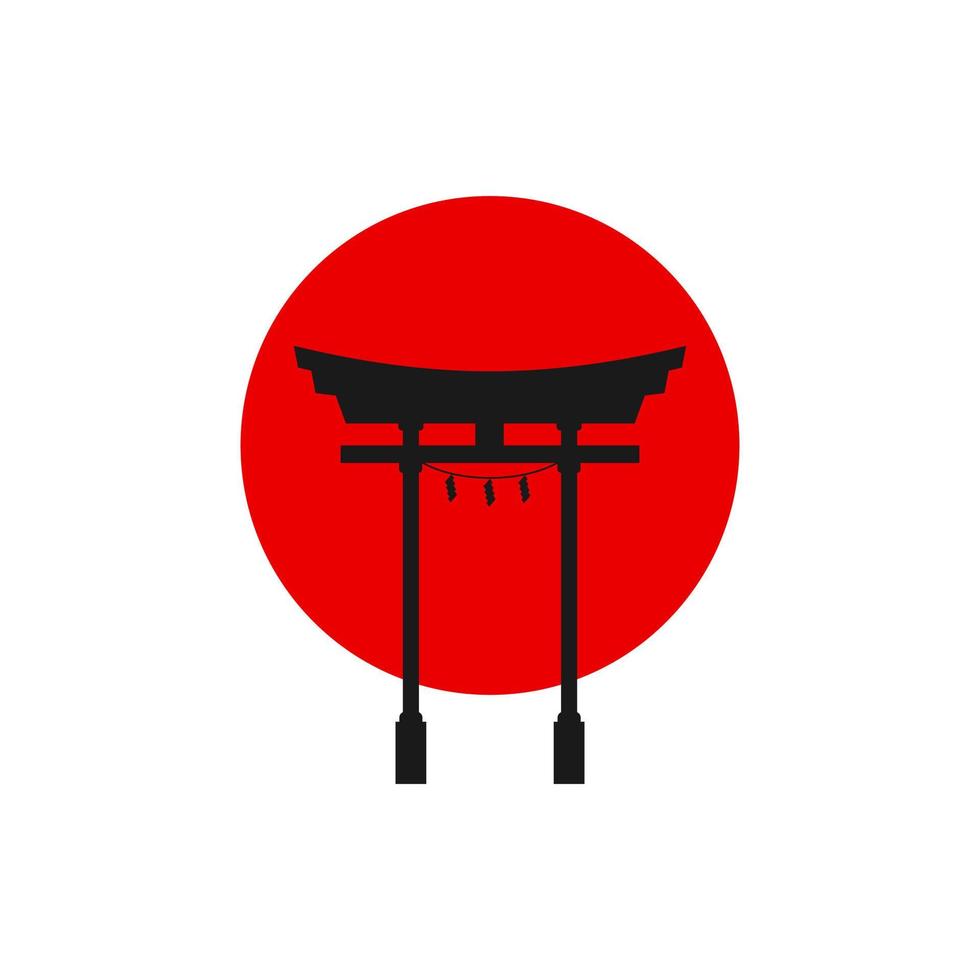 Japanese Torii gate. Symbol of Japan, shintoism religion. Red wooden sacred tori arch. Ancient entrance, Eastern heritage and landmark. Oriental religious architecture. Flat design vector illustration