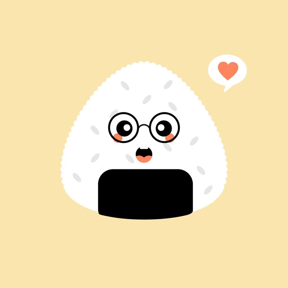 vector illustration. Onigiri cute and kawaii character logo design. Japan rice ball.