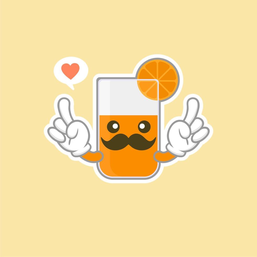 cute and kawaii orange juice cartoon character. colorful fancy drink character. Glass of fresh orange juice. vector