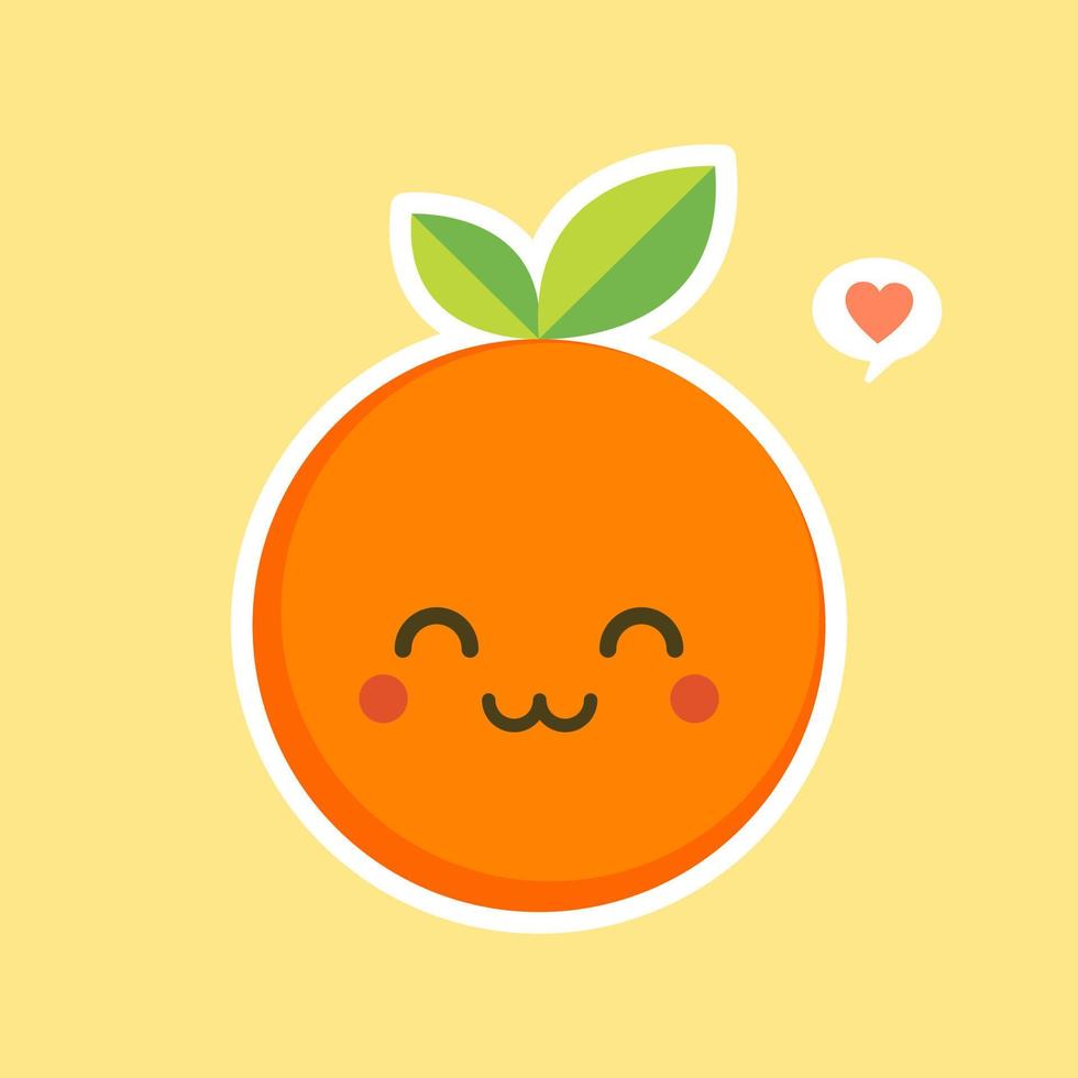 personaje de dibujos animados lindo y kawaii naranja. ilustración de personaje de fruta orgánica feliz saludable. frutas cítricas que son ricas en vitamina c. agrio, ayudando a sentirse fresco. vector