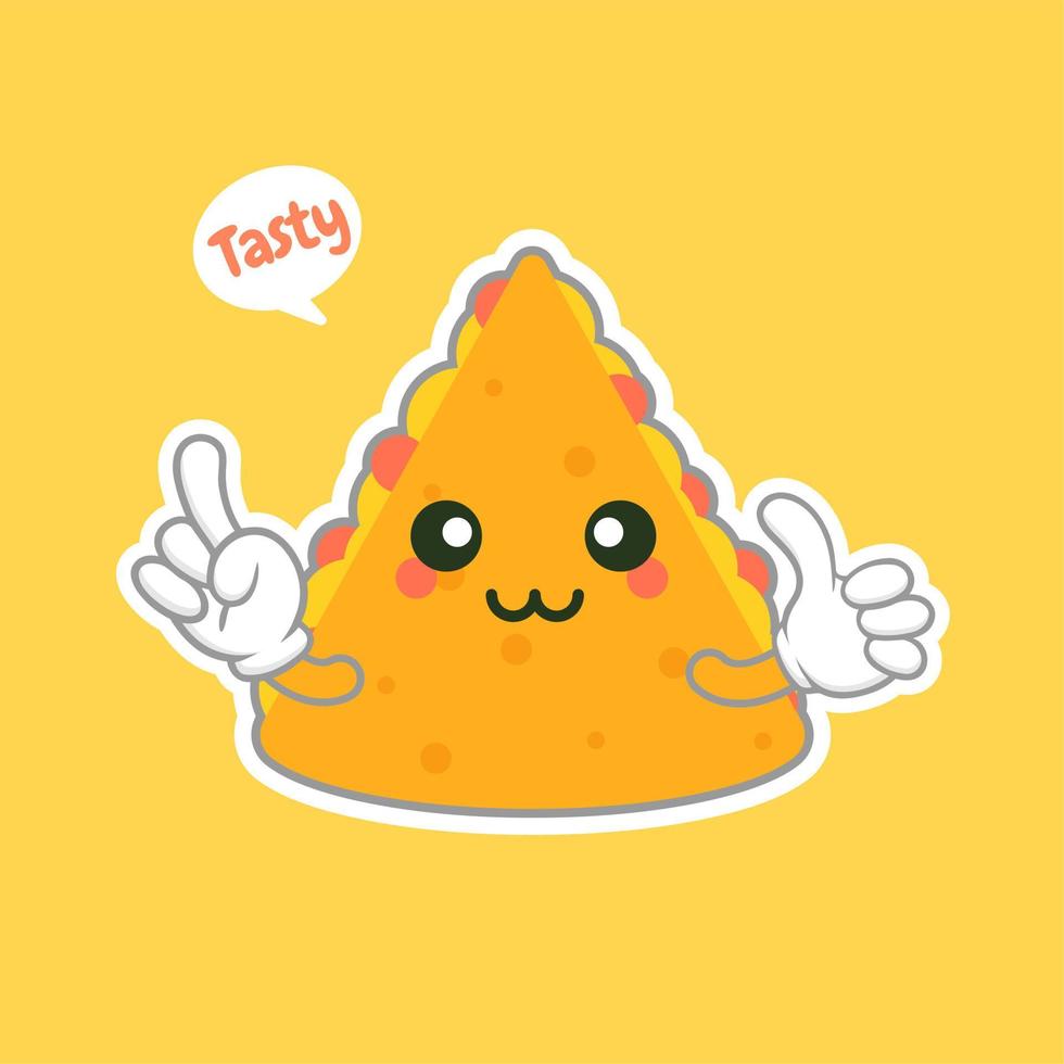 cute and kawaii quesadilla character. mexican food flat design illustration. Hand drawn cute emoji. Vector flat emoticon illustration of Mexican fast food. Spices traditional food