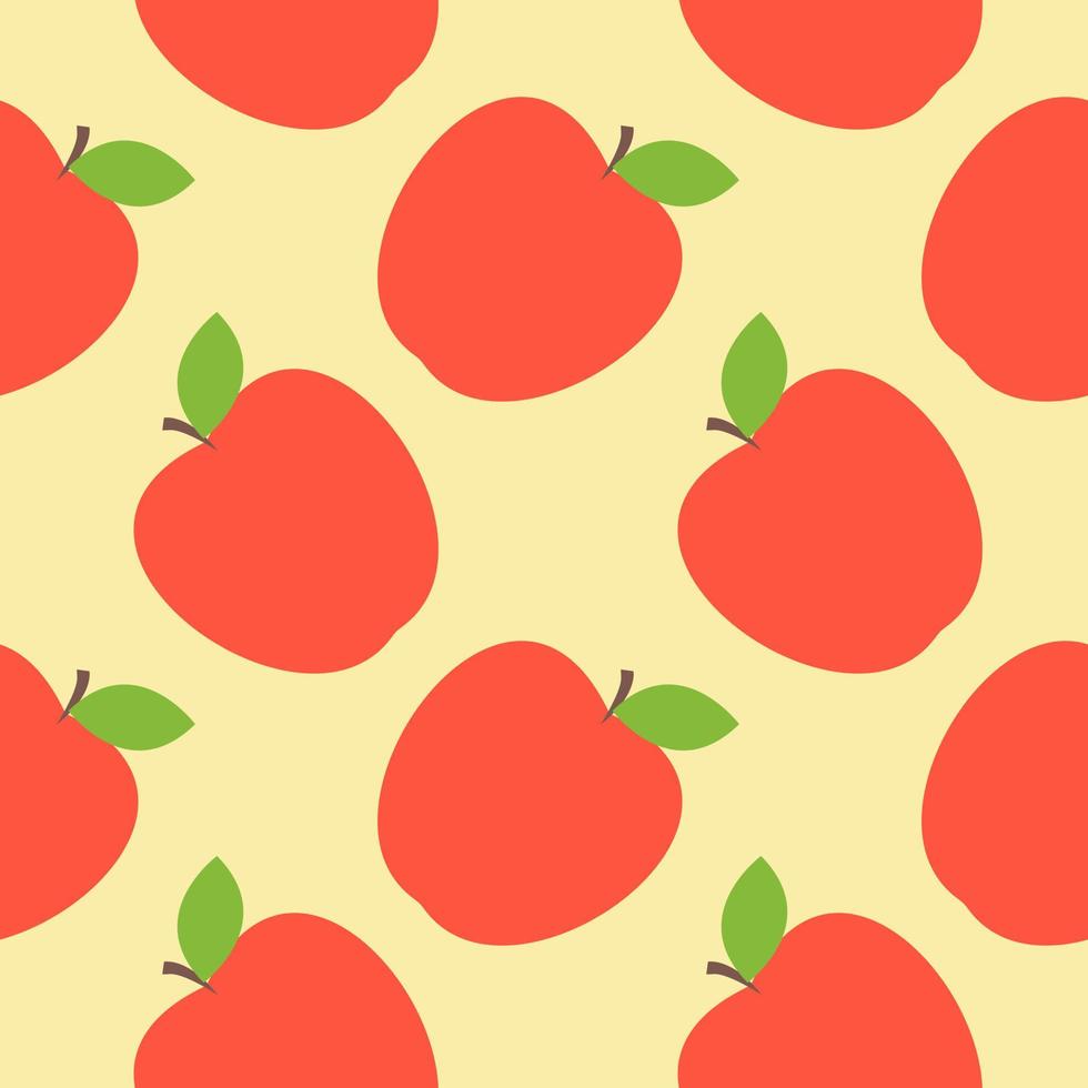 Flat design red apples seamless pattern background. Ripe, red apples with a leaf, geometric seamless pattern on a white background, vector. vector