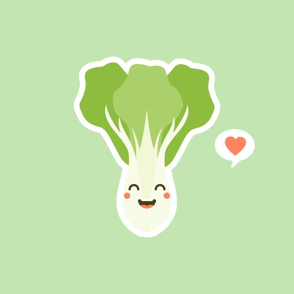 cute pak choi character cartoon mascot vegetable healthy food concept isolated vector illustration. bok choy character