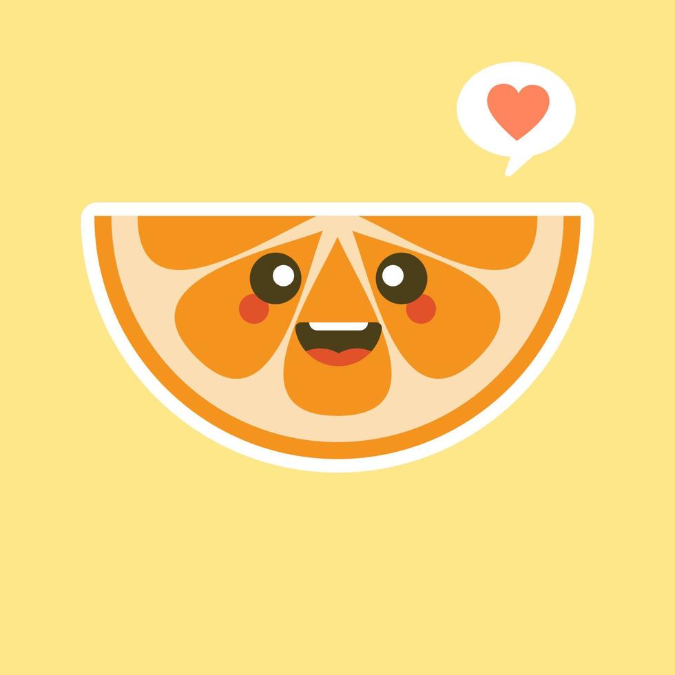 personaje de dibujos animados lindo y kawaii naranja. ilustración de personaje de fruta orgánica feliz saludable. frutas cítricas que son ricas en vitamina c. agrio, ayudando a sentirse fresco. vector