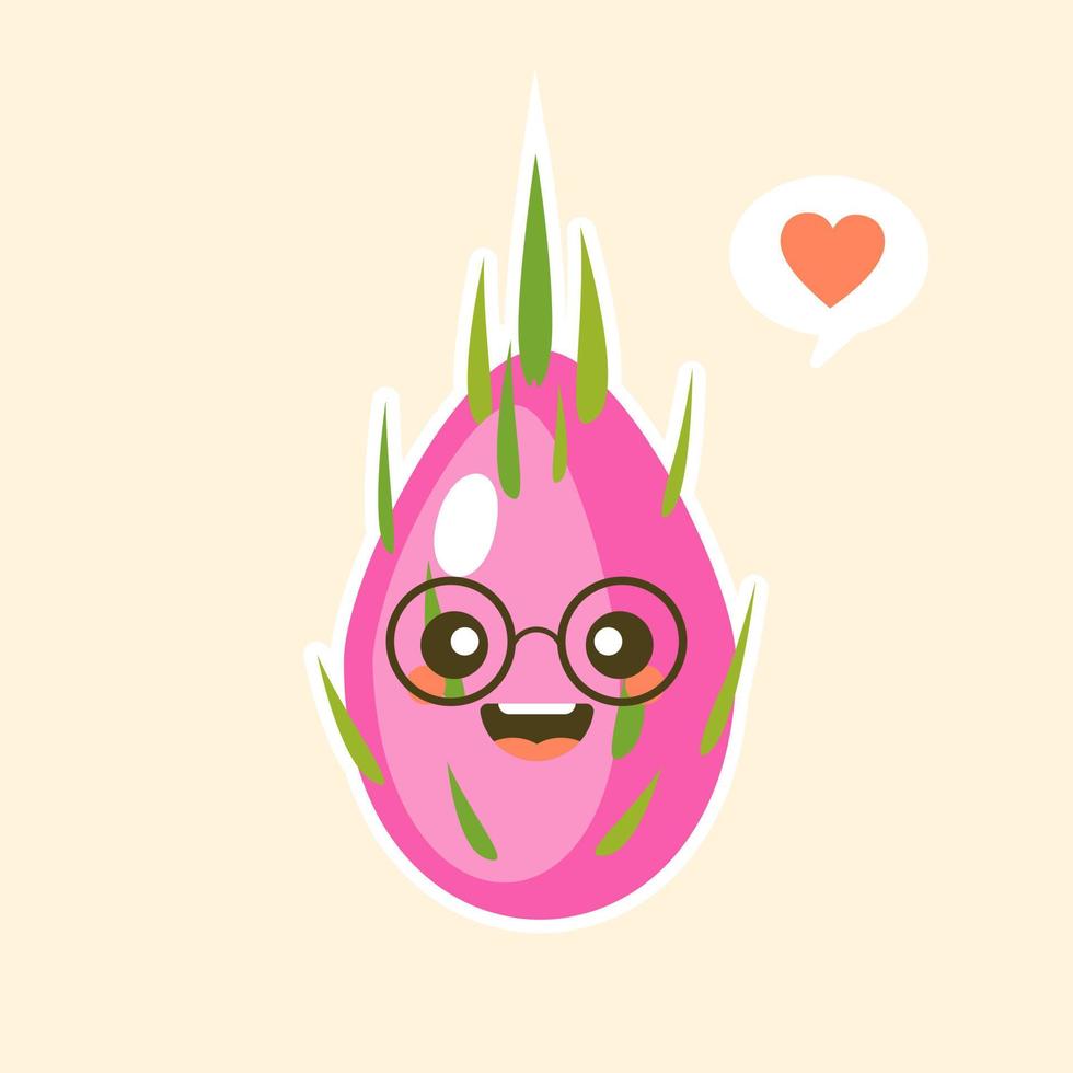 personaje de dibujos animados lindo dragón fruta en estilo kawaii. s diseño para camisetas, pegatinas, carteles, tarjetas, etc. ilustración vectorial sobre fondo de color vector